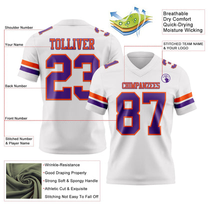 Custom White Purple-Orange Mesh Authentic Football Jersey - Sky-Custom