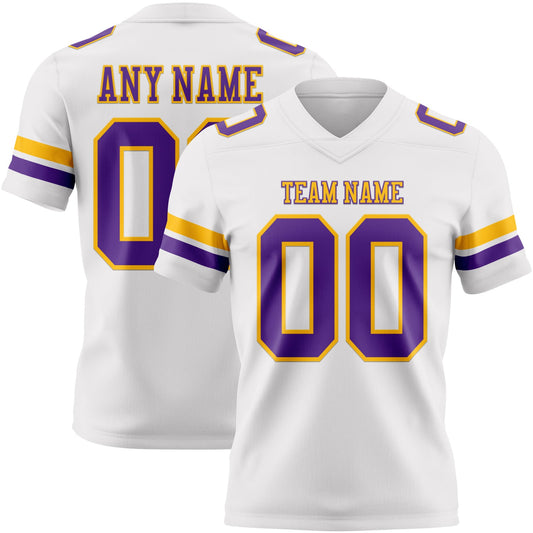 Custom White Purple-Gold Mesh Authentic Football Jersey - Sky-Custom