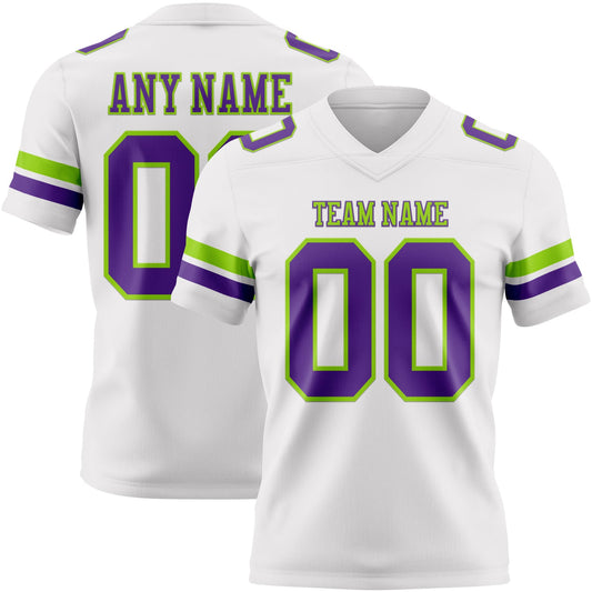 Custom White Purple-Neon Green Mesh Authentic Football Jersey - Sky-Custom