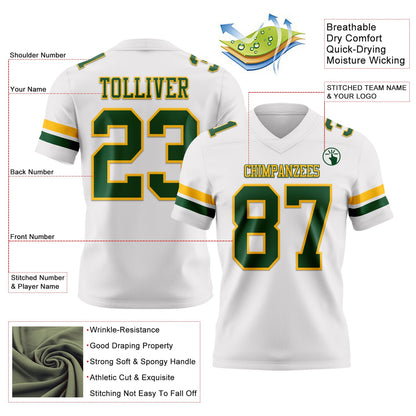 Custom White Green-Gold Mesh Authentic Football Jersey - Sky-Custom