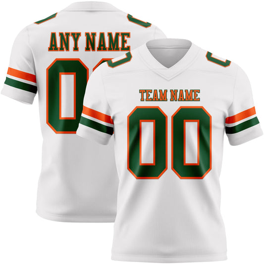 Custom White Green-Orange Mesh Authentic Football Jersey - Sky-Custom