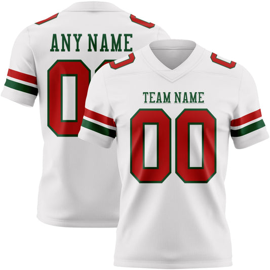 Custom White Red-Green Mesh Authentic Football Jersey - Sky-Custom
