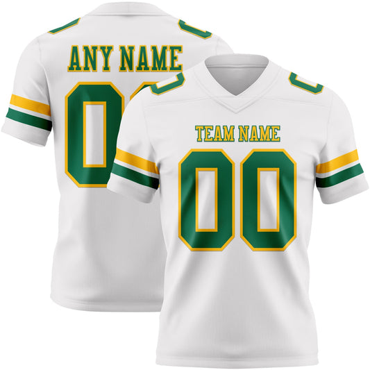 Custom White Kelly Green-Gold Mesh Authentic Football Jersey - Sky-Custom