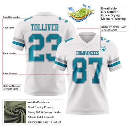 Custom White Teal-Gray Mesh Authentic Football Jersey - Sky-Custom