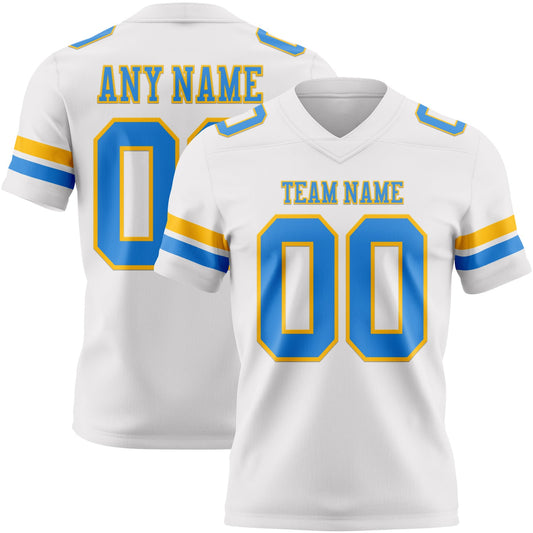 Custom White Powder Blue-Gold Mesh Authentic Football Jersey - Sky-Custom