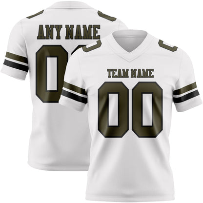 Custom White Olive-Black Mesh Authentic Football Jersey - Sky-Custom