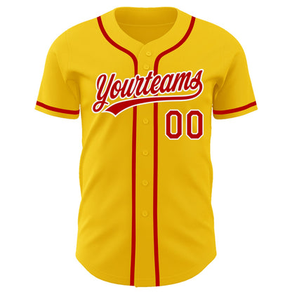 Custom Yellow Red-White Authentic Baseball Jersey - Sky-Custom