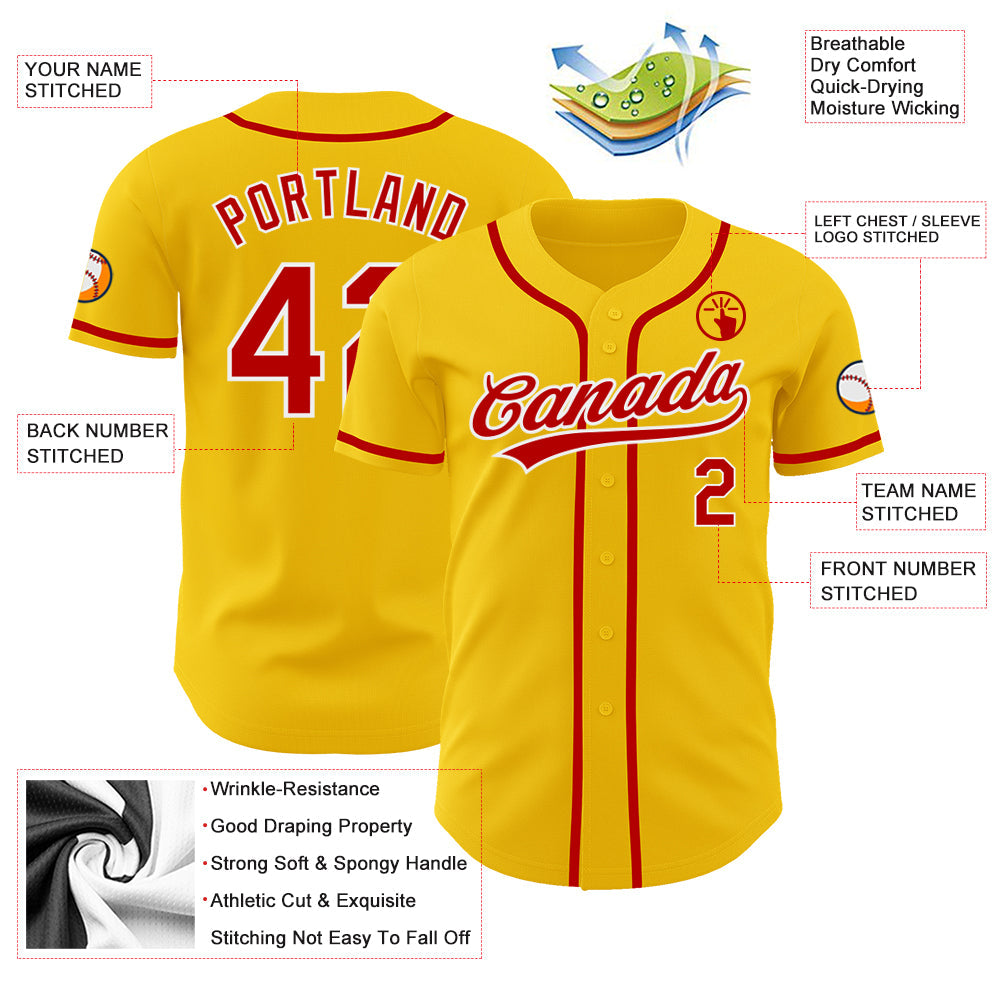 Custom Yellow Red-White Authentic Baseball Jersey - Sky-Custom