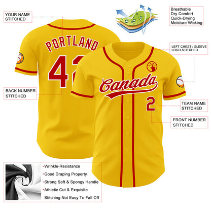 Custom Yellow Red-White Authentic Baseball Jersey - Sky-Custom