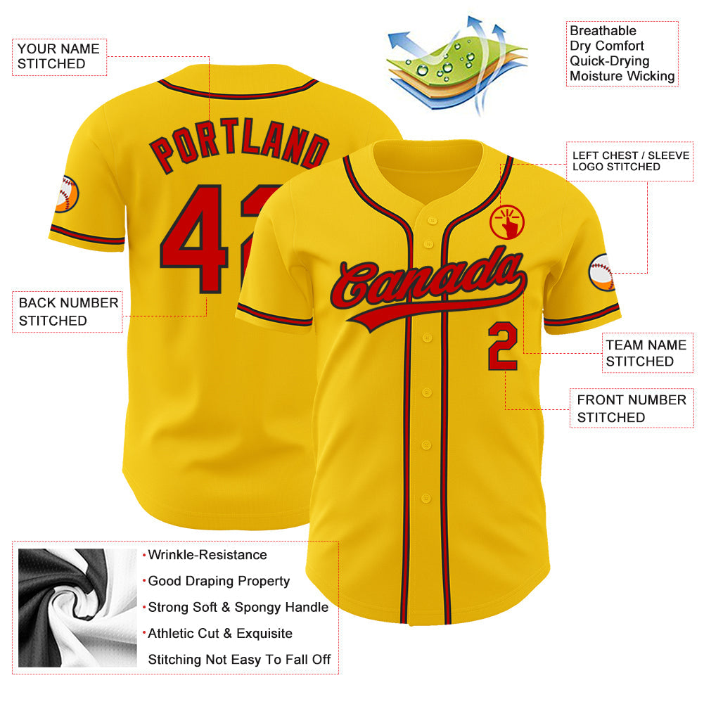 Custom Yellow Red-Black Authentic Baseball Jersey - Sky-Custom