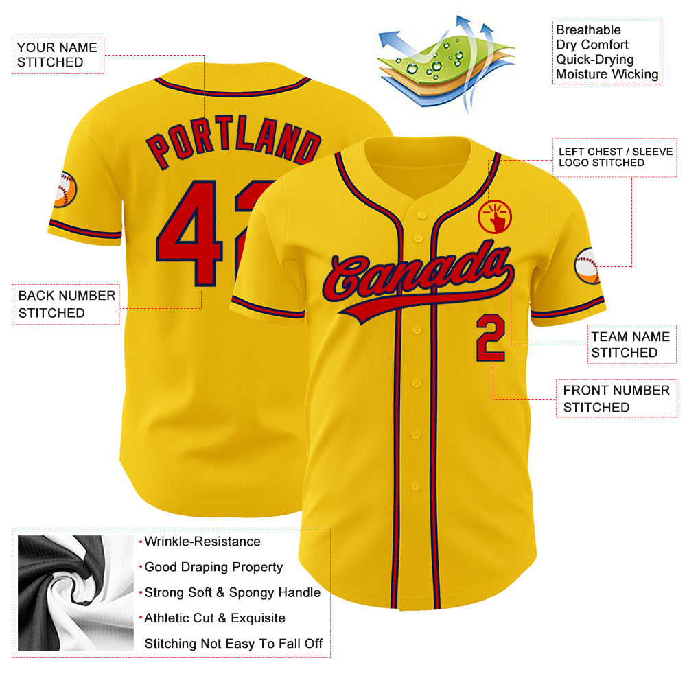 Custom Yellow Red-Navy Authentic Baseball Jersey - Sky-Custom