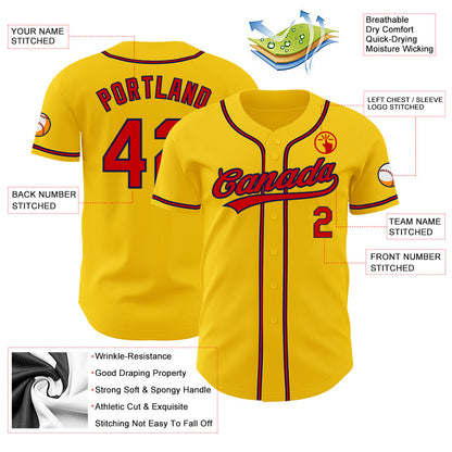 Custom Yellow Red-Navy Authentic Baseball Jersey - Sky-Custom