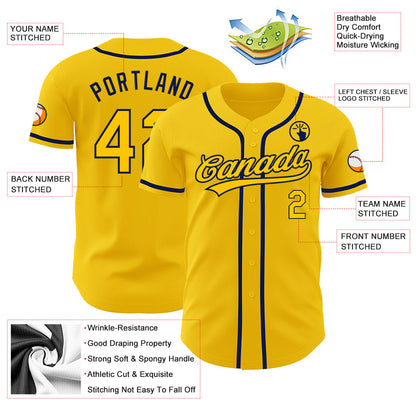 Custom Yellow Navy Authentic Baseball Jersey - Sky-Custom