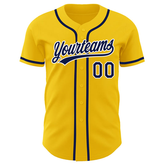 Custom Yellow Navy-White Authentic Baseball Jersey - Sky-Custom