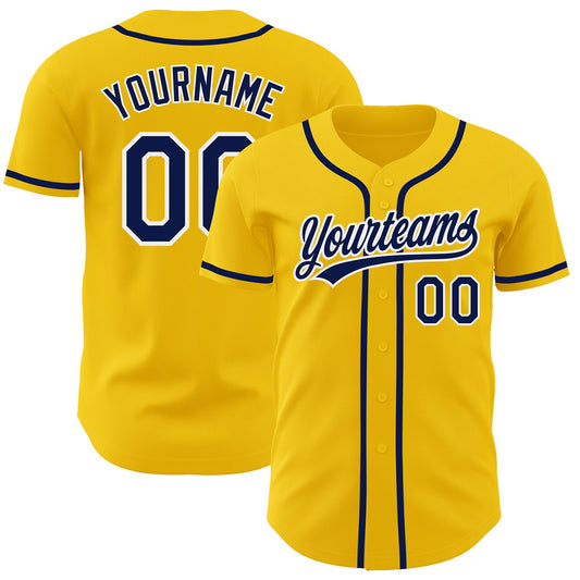 Custom Yellow Navy-White Authentic Baseball Jersey - Sky-Custom