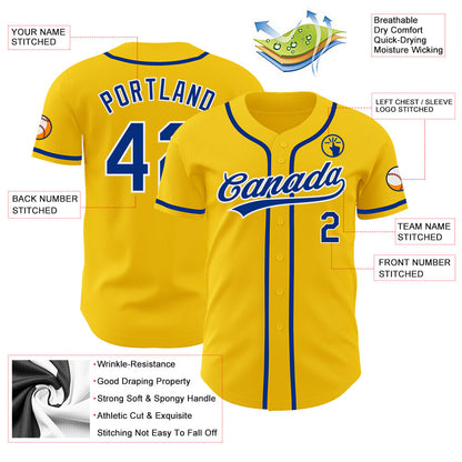 Custom Yellow Royal-White Authentic Baseball Jersey - Sky-Custom