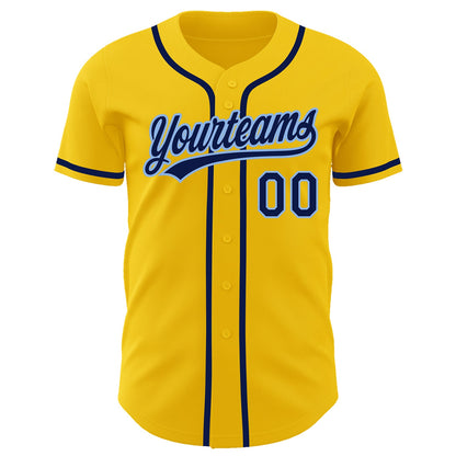 Custom Yellow Navy-Light Blue Authentic Baseball Jersey - Sky-Custom