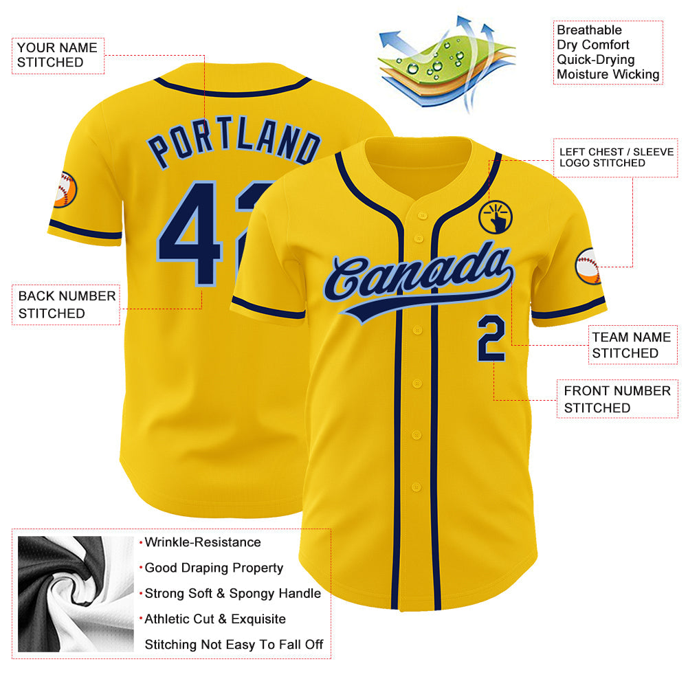 Custom Yellow Navy-Light Blue Authentic Baseball Jersey - Sky-Custom