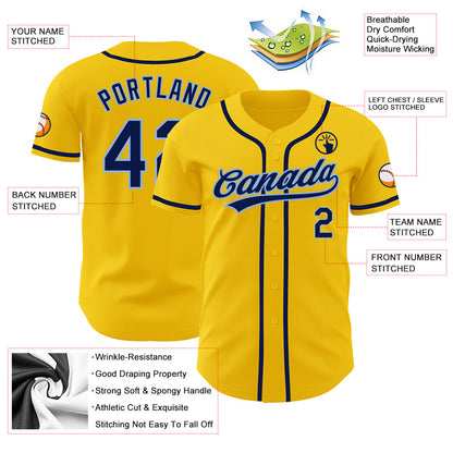 Custom Yellow Navy-Light Blue Authentic Baseball Jersey - Sky-Custom
