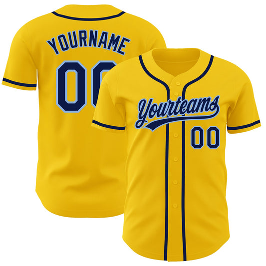 Custom Yellow Navy-Light Blue Authentic Baseball Jersey - Sky-Custom