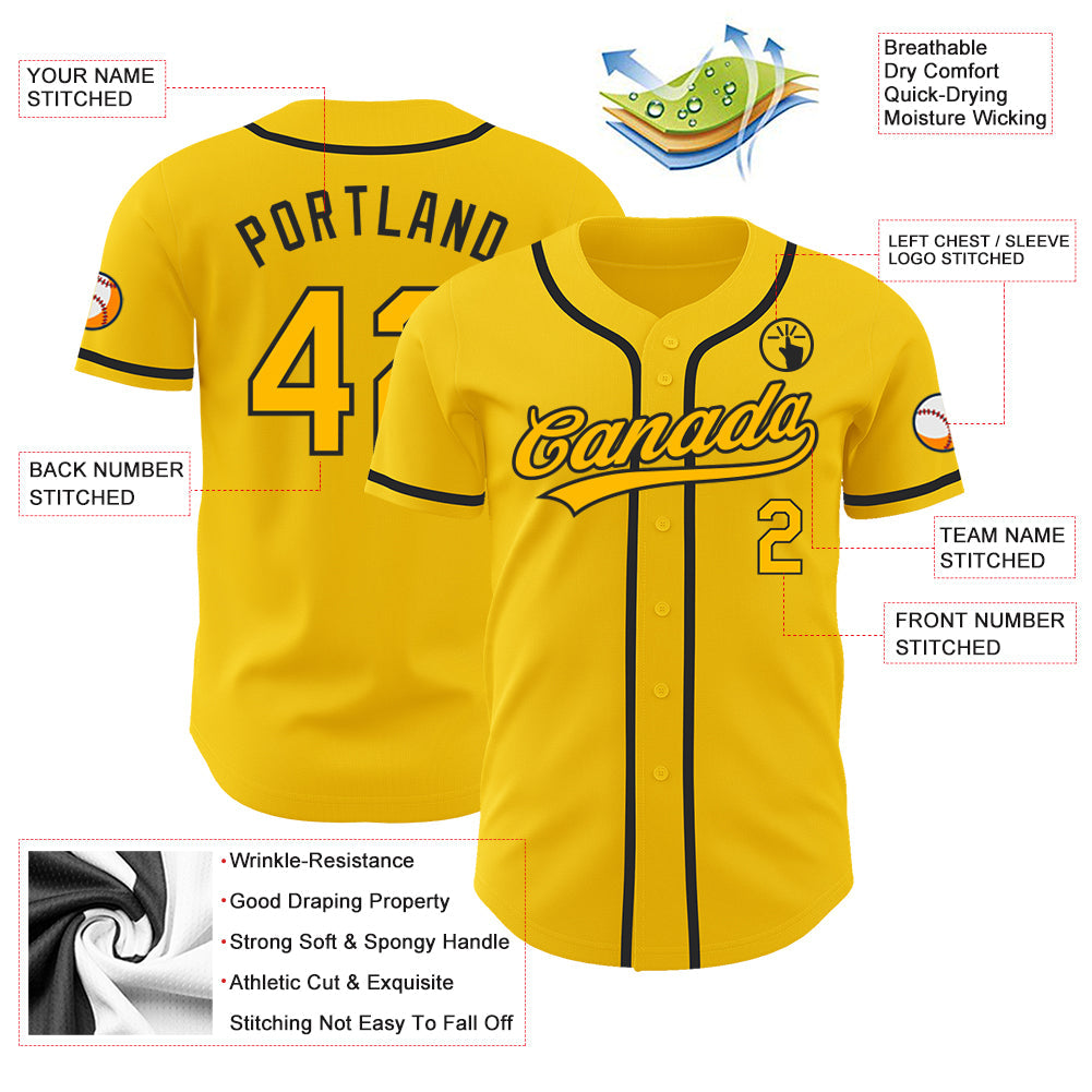 Custom Yellow Gold-Black Authentic Baseball Jersey - Sky-Custom