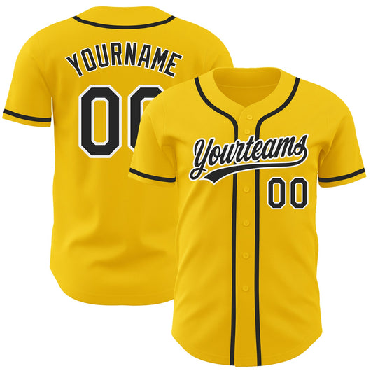 Custom Yellow Black-White Authentic Baseball Jersey - Sky-Custom