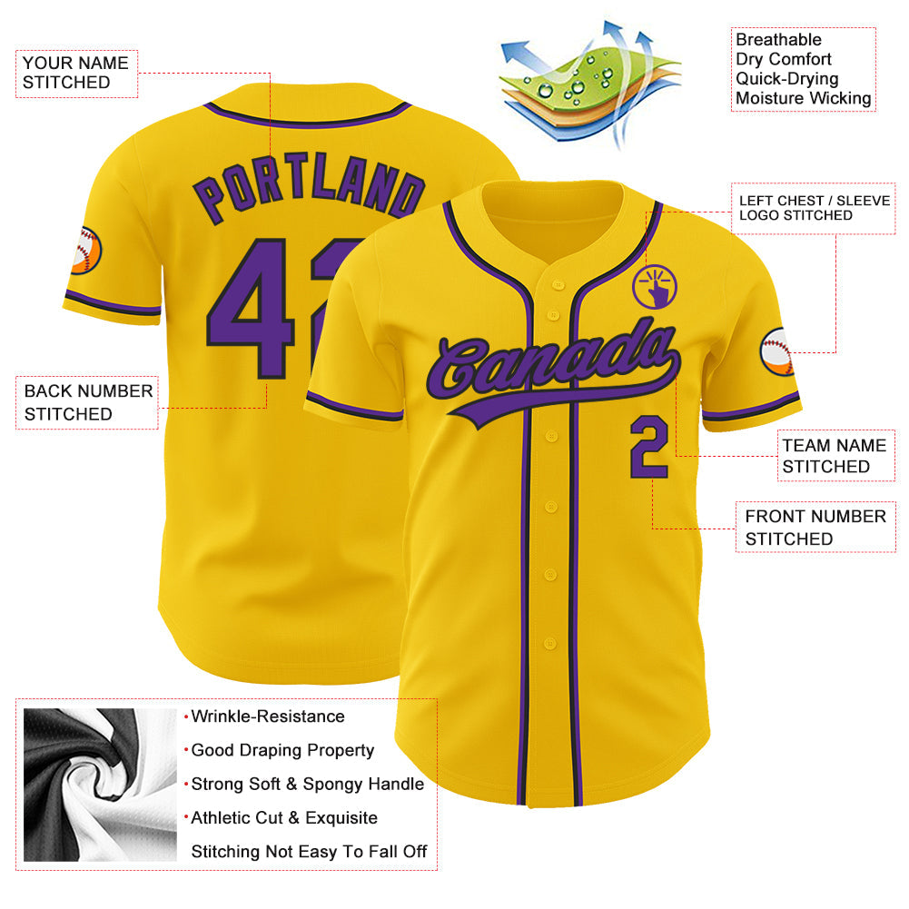 Custom Yellow Purple-Black Authentic Baseball Jersey - Sky-Custom
