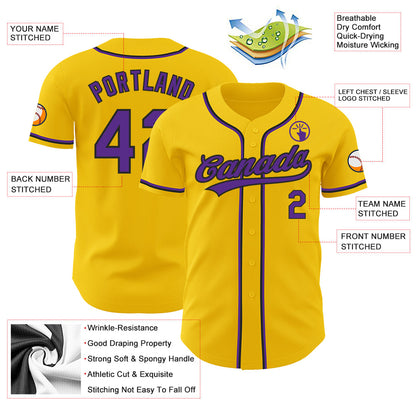 Custom Yellow Purple-Black Authentic Baseball Jersey - Sky-Custom