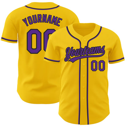 Custom Yellow Purple-Black Authentic Baseball Jersey - Sky-Custom