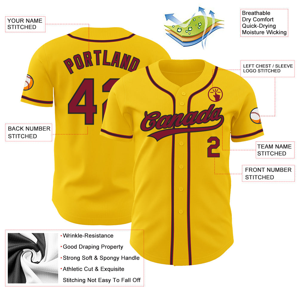 Custom Yellow Crimson-Black Authentic Baseball Jersey - Sky-Custom