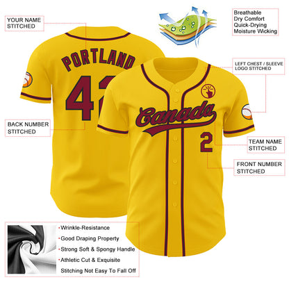 Custom Yellow Crimson-Black Authentic Baseball Jersey - Sky-Custom