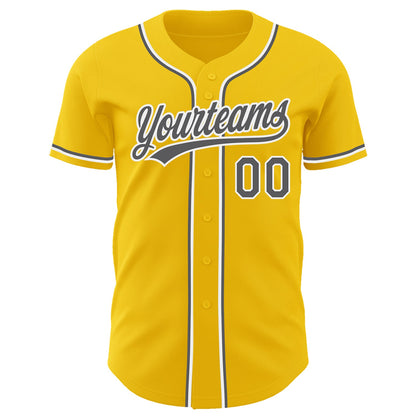 Custom Yellow Steel Gray-White Authentic Baseball Jersey - Sky-Custom