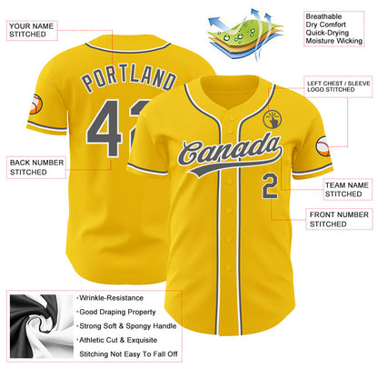 Custom Yellow Steel Gray-White Authentic Baseball Jersey - Sky-Custom