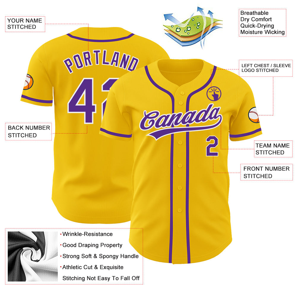 Custom Yellow Purple-White Authentic Baseball Jersey - Sky-Custom