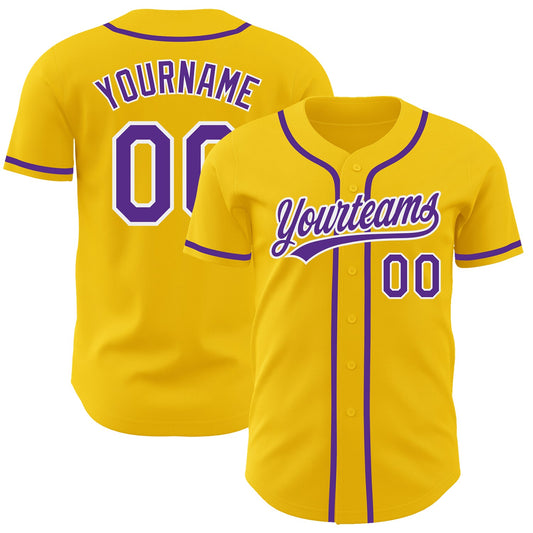 Custom Yellow Purple-White Authentic Baseball Jersey - Sky-Custom