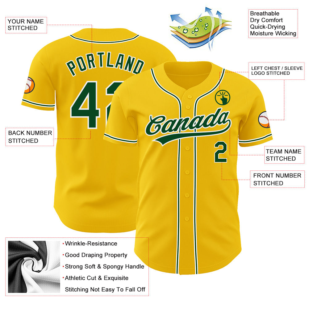 Custom Yellow Green-White Authentic Baseball Jersey - Sky-Custom