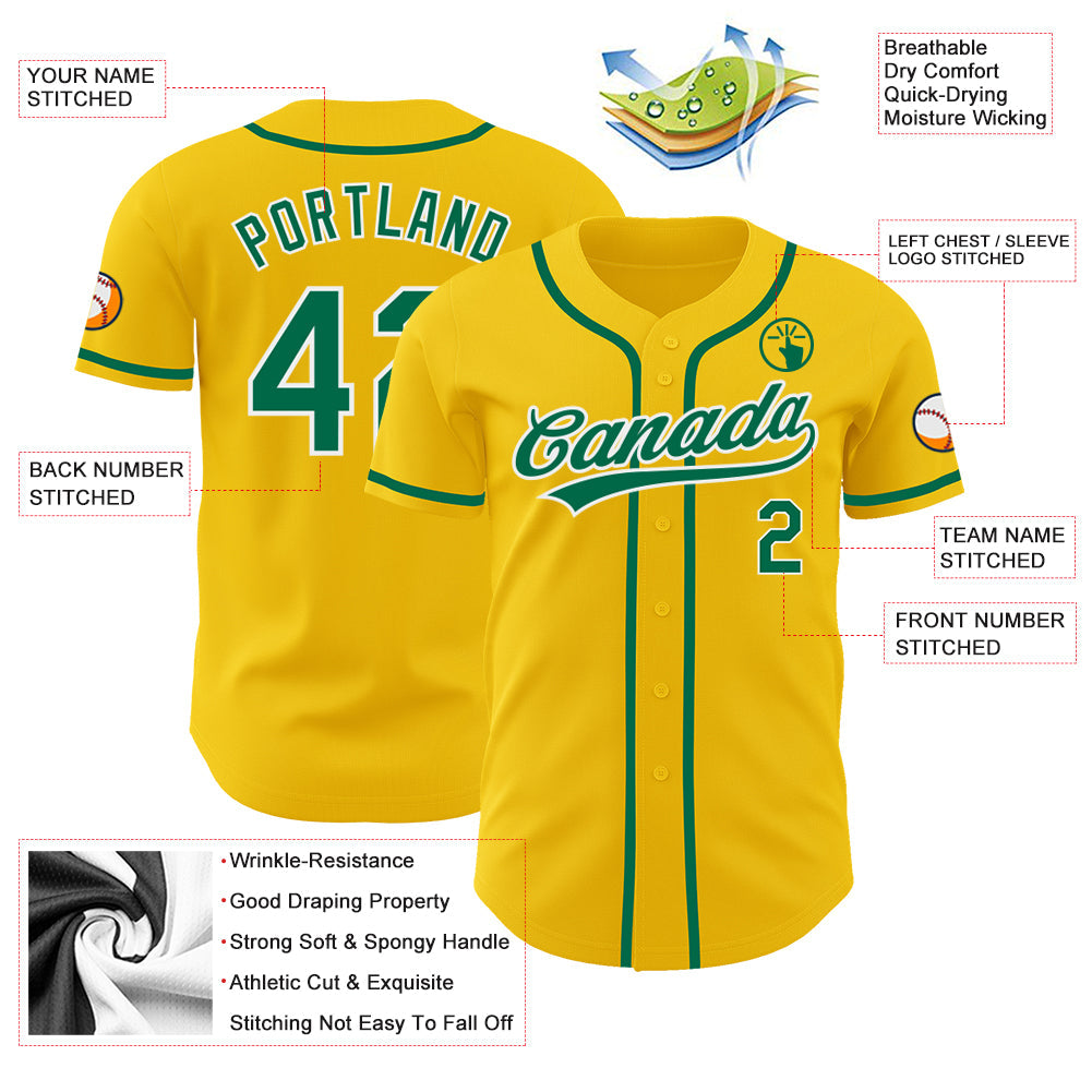 Custom Yellow Kelly Green-White Authentic Baseball Jersey - Sky-Custom