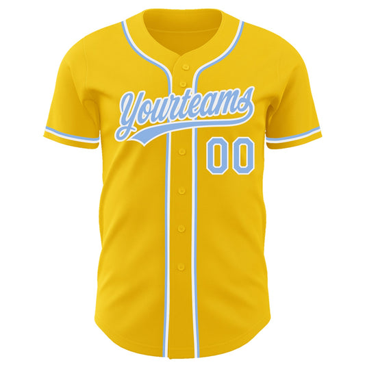 Custom Yellow Light Blue-White Authentic Baseball Jersey - Sky-Custom