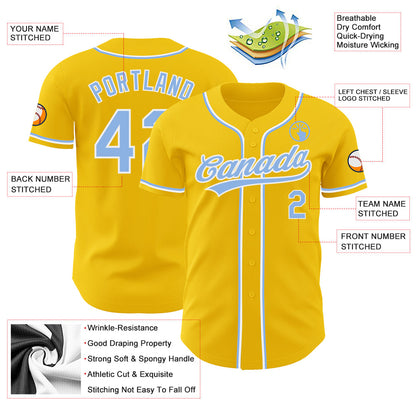 Custom Yellow Light Blue-White Authentic Baseball Jersey - Sky-Custom