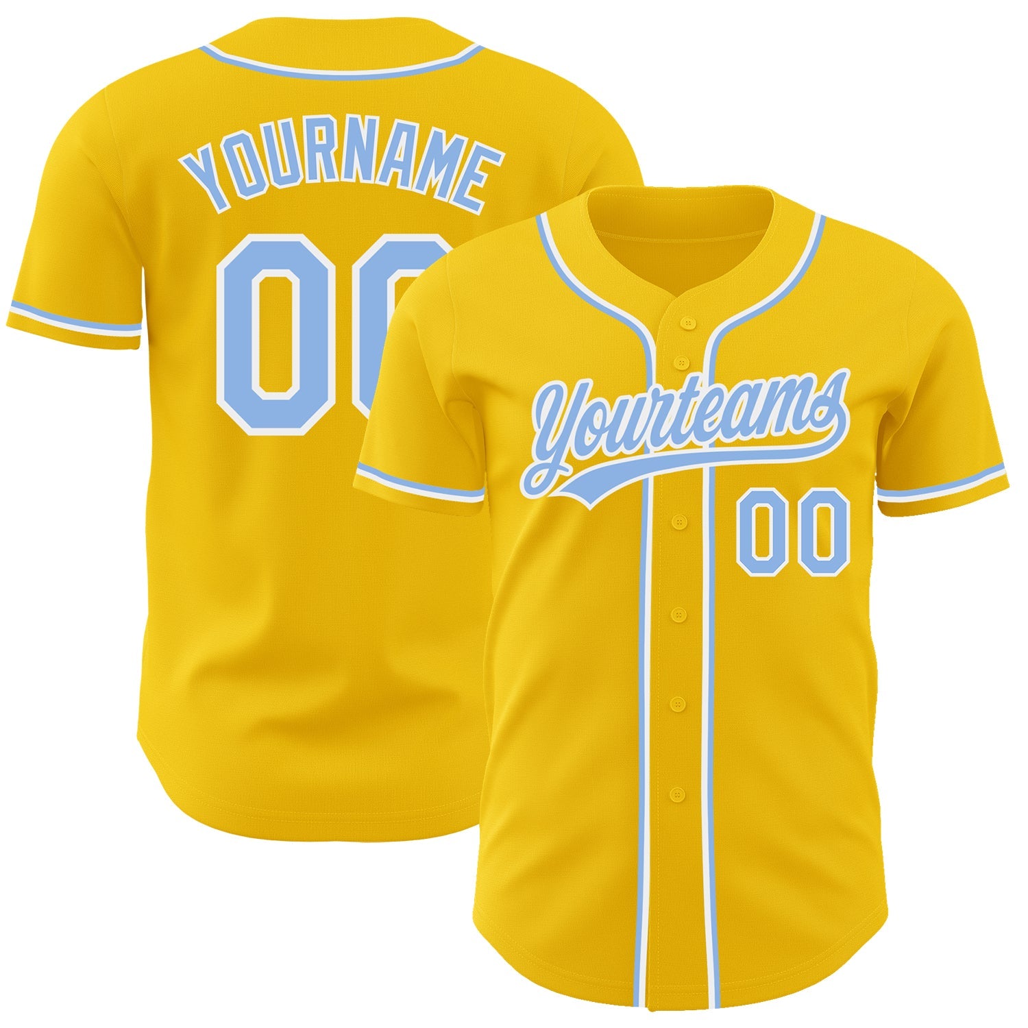 Custom Yellow Light Blue-White Authentic Baseball Jersey - Sky-Custom