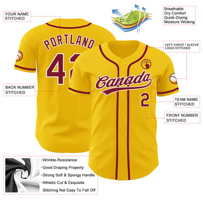 Custom Yellow Crimson-White Authentic Baseball Jersey - Sky-Custom