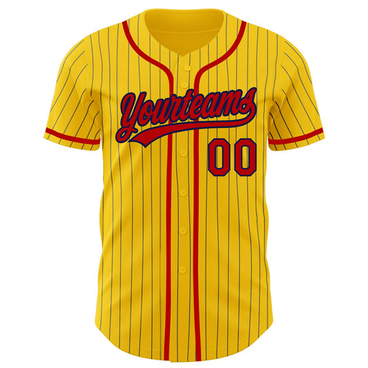 Custom Yellow Navy Pinstripe Red Authentic Baseball Jersey - Sky-Custom