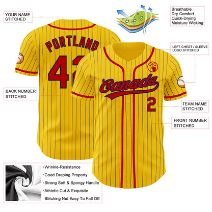 Custom Yellow Navy Pinstripe Red Authentic Baseball Jersey - Sky-Custom
