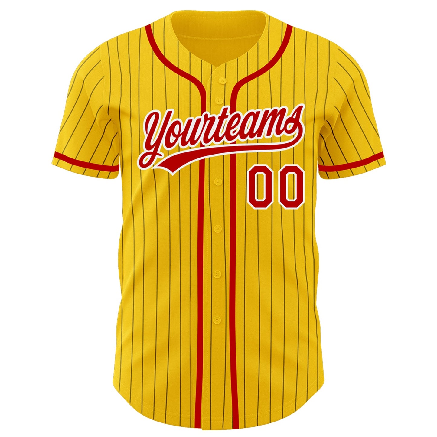 Custom Yellow Black Pinstripe Red-White Authentic Baseball Jersey - Sky-Custom