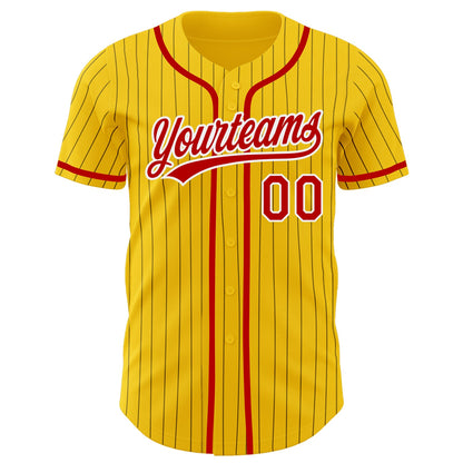 Custom Yellow Black Pinstripe Red-White Authentic Baseball Jersey - Sky-Custom
