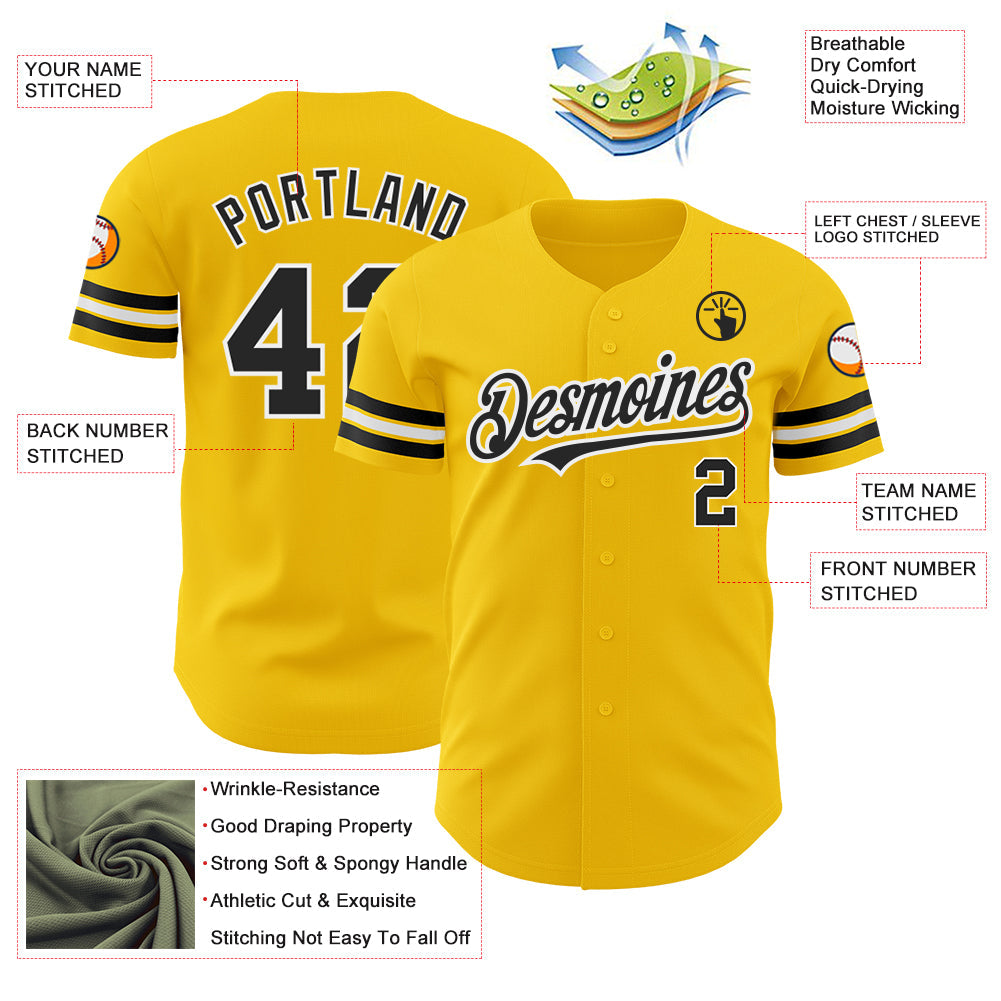 Custom Yellow Black-White Authentic Baseball Jersey - Sky-Custom