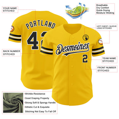 Custom Yellow Black-White Authentic Baseball Jersey - Sky-Custom