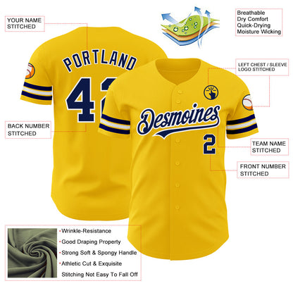 Custom Yellow Navy-White Authentic Baseball Jersey - Sky-Custom