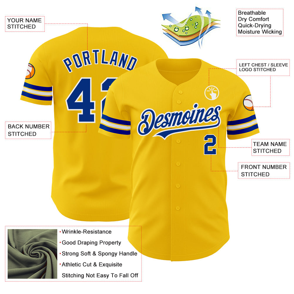 Custom Yellow Royal-White Authentic Baseball Jersey - Sky-Custom