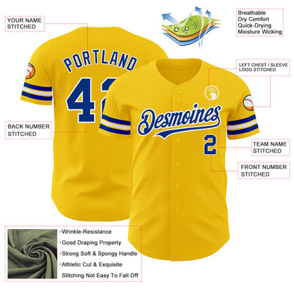 Custom Yellow Royal-White Authentic Baseball Jersey - Sky-Custom
